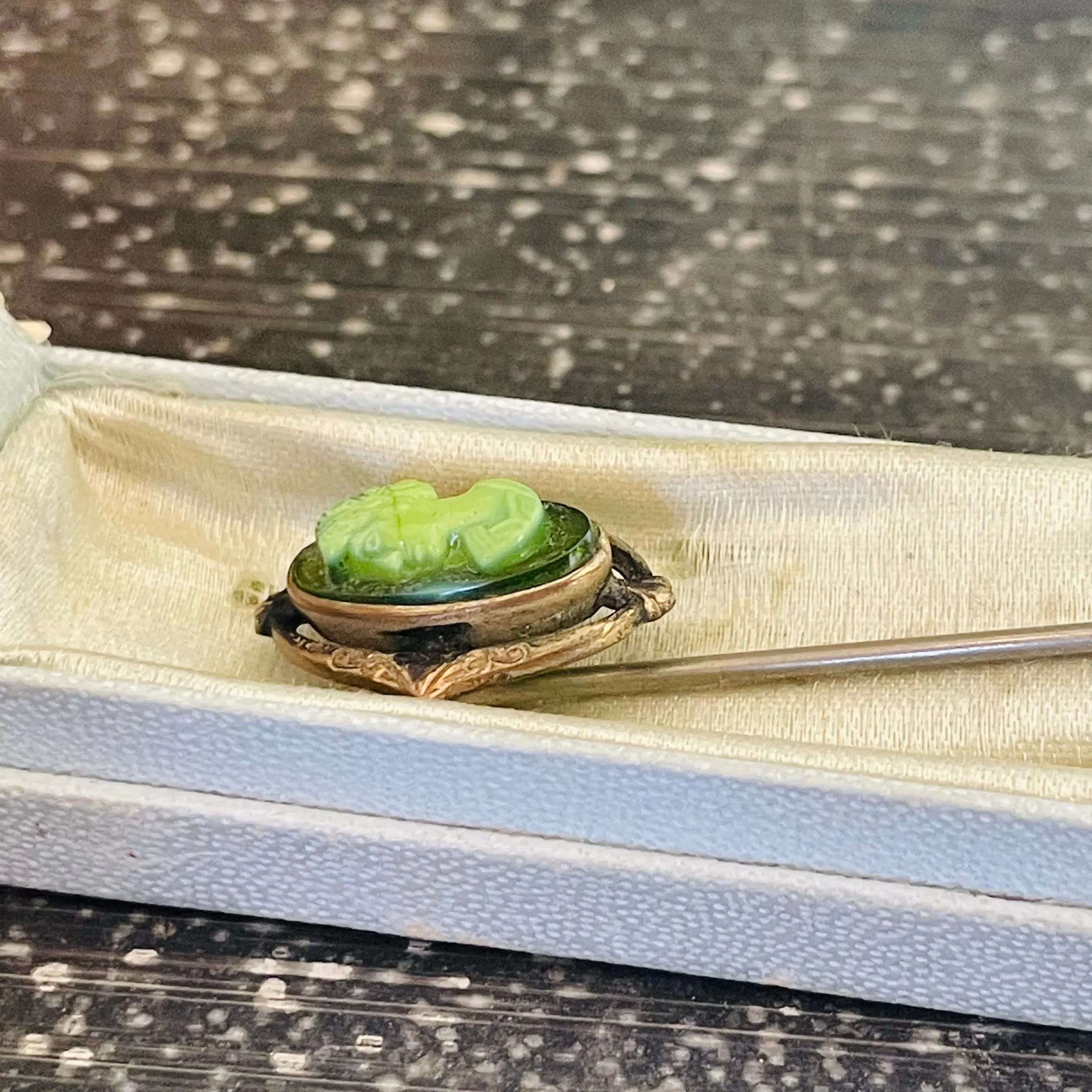 Antique Victorian Carved Cameo Lady Gold Filled Stickpin Woman Stick Pin w Box