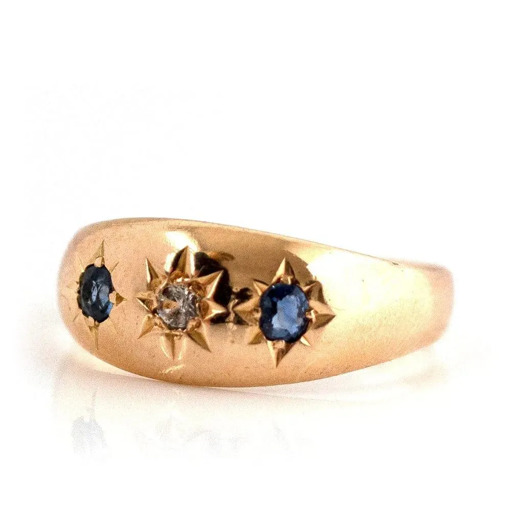 Antique Victorian Sapphire Diamond 18ct Gold Gypsy Star Ring