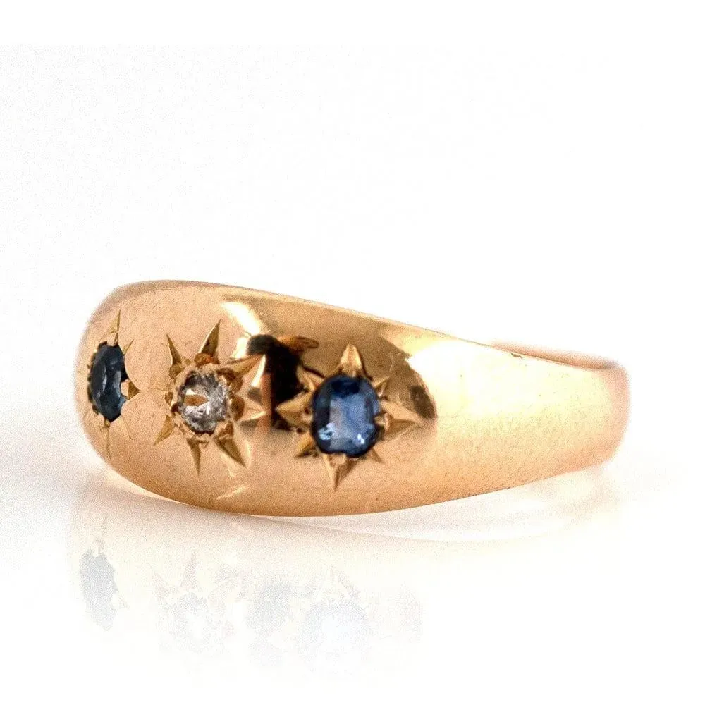 Antique Victorian Sapphire Diamond 18ct Gold Gypsy Star Ring