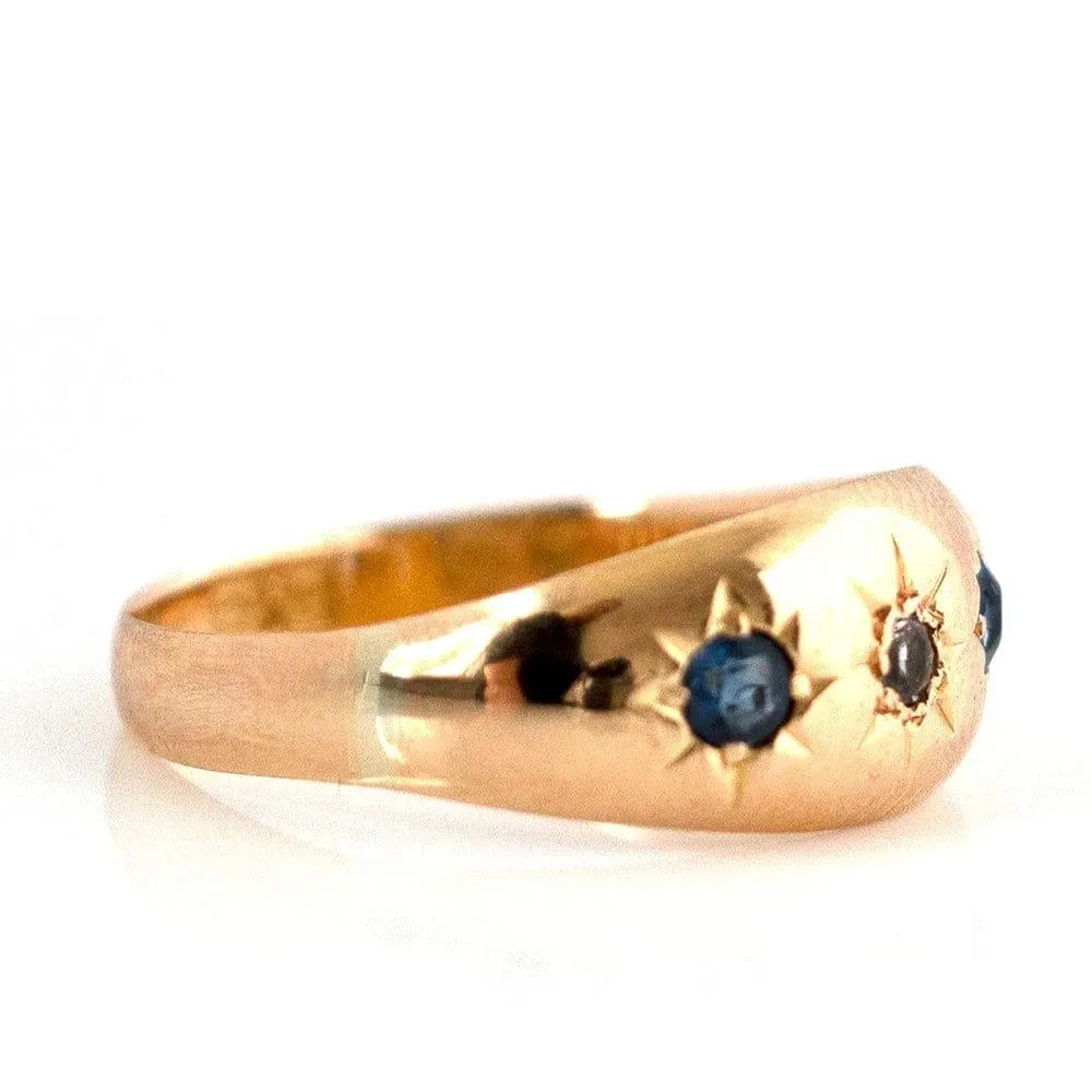 Antique Victorian Sapphire Diamond 18ct Gold Gypsy Star Ring