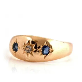 Antique Victorian Sapphire Diamond 18ct Gold Gypsy Star Ring