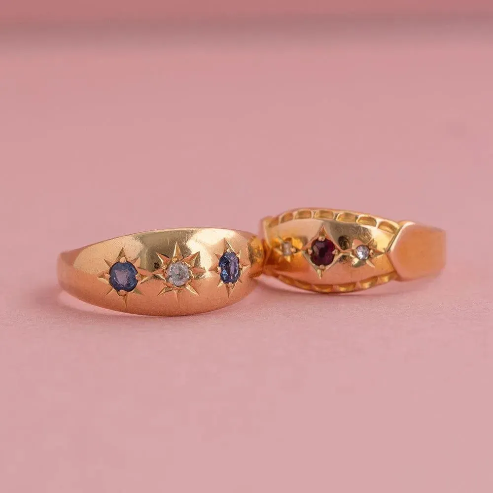 Antique Victorian Sapphire Diamond 18ct Gold Gypsy Star Ring