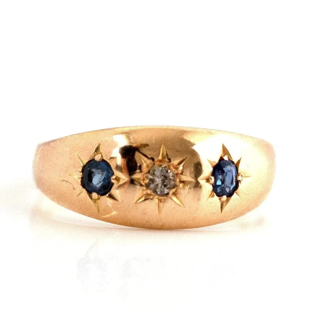 Antique Victorian Sapphire Diamond 18ct Gold Gypsy Star Ring