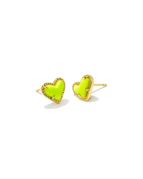 Ari Heart Stud Earring in Gold Neon Yellow