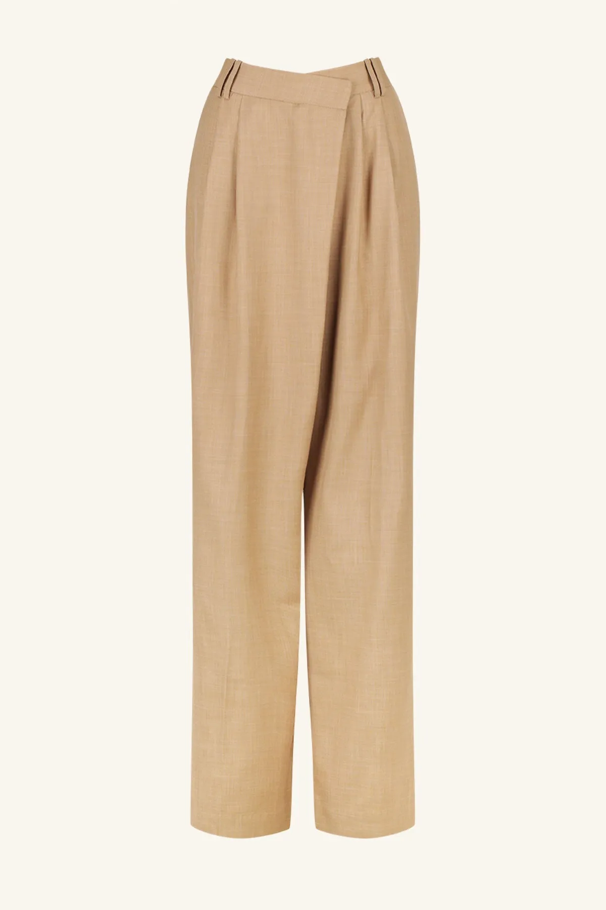 ASHER ASYMMETRICAL PLEAT FRONT PANT - LATTE