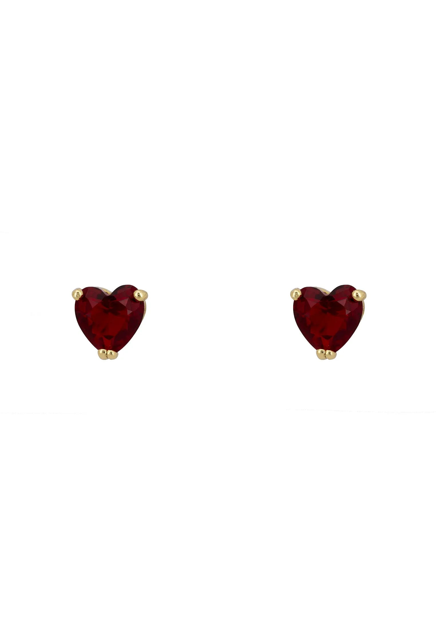 Asscher Cut Heart Stud Earrings Gold Ruby