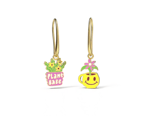 Asymmetrical Cloisonné Earrings - Plant Babe