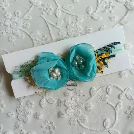Babymoon Baby Designer Floral Headband - Blue