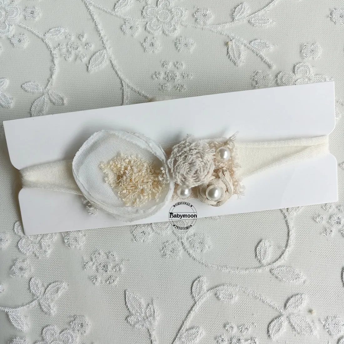 Babymoon Baby Designer Floral Headband - White