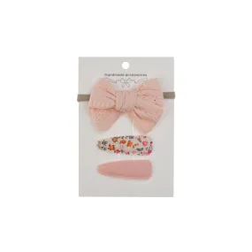 Ballerina Snap Hair Clips & Bow Set in Coral