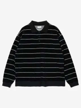 Beams Velor Border Polo - Black