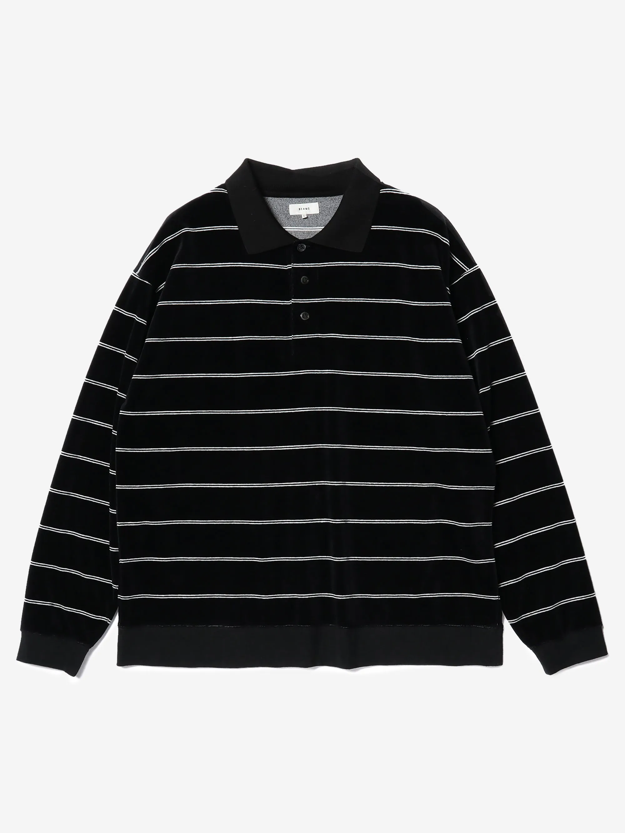 Beams Velor Border Polo - Black