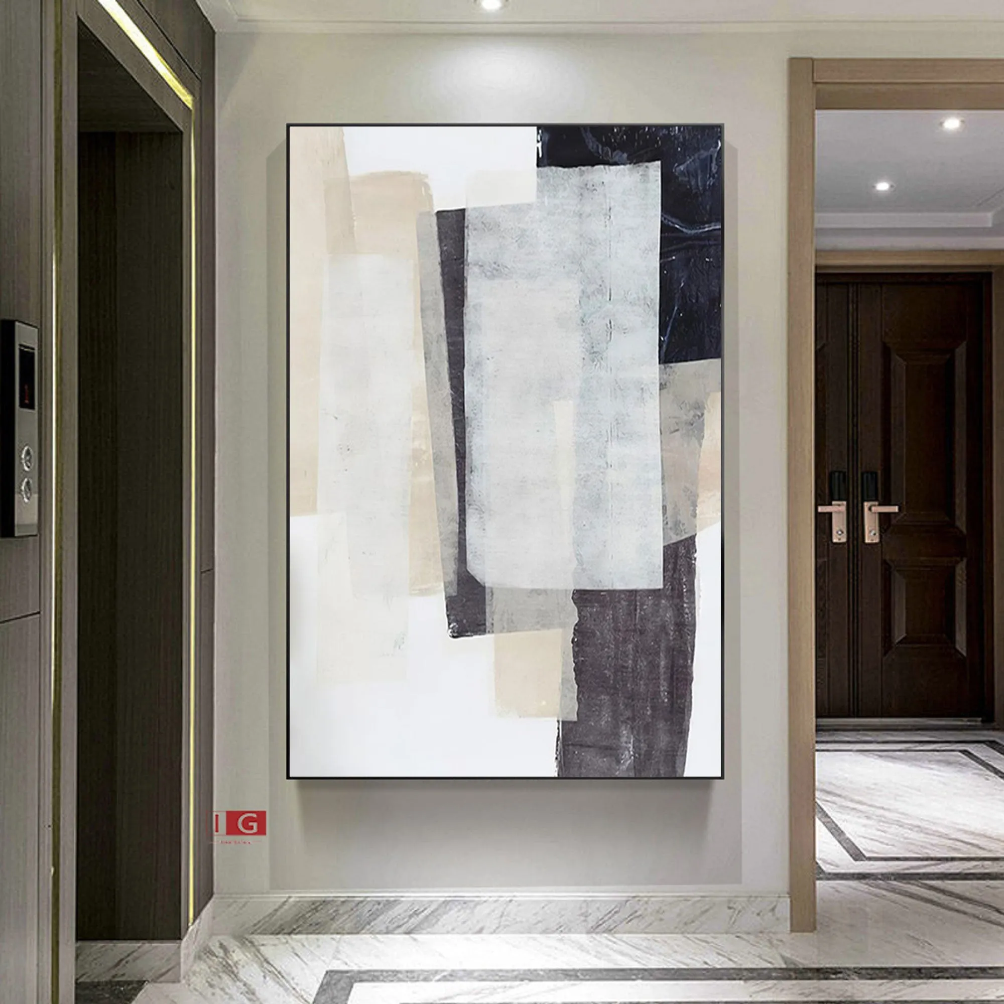 Beige Minimalist Abstract Painting Beige and White Minimalist Art Qp054
