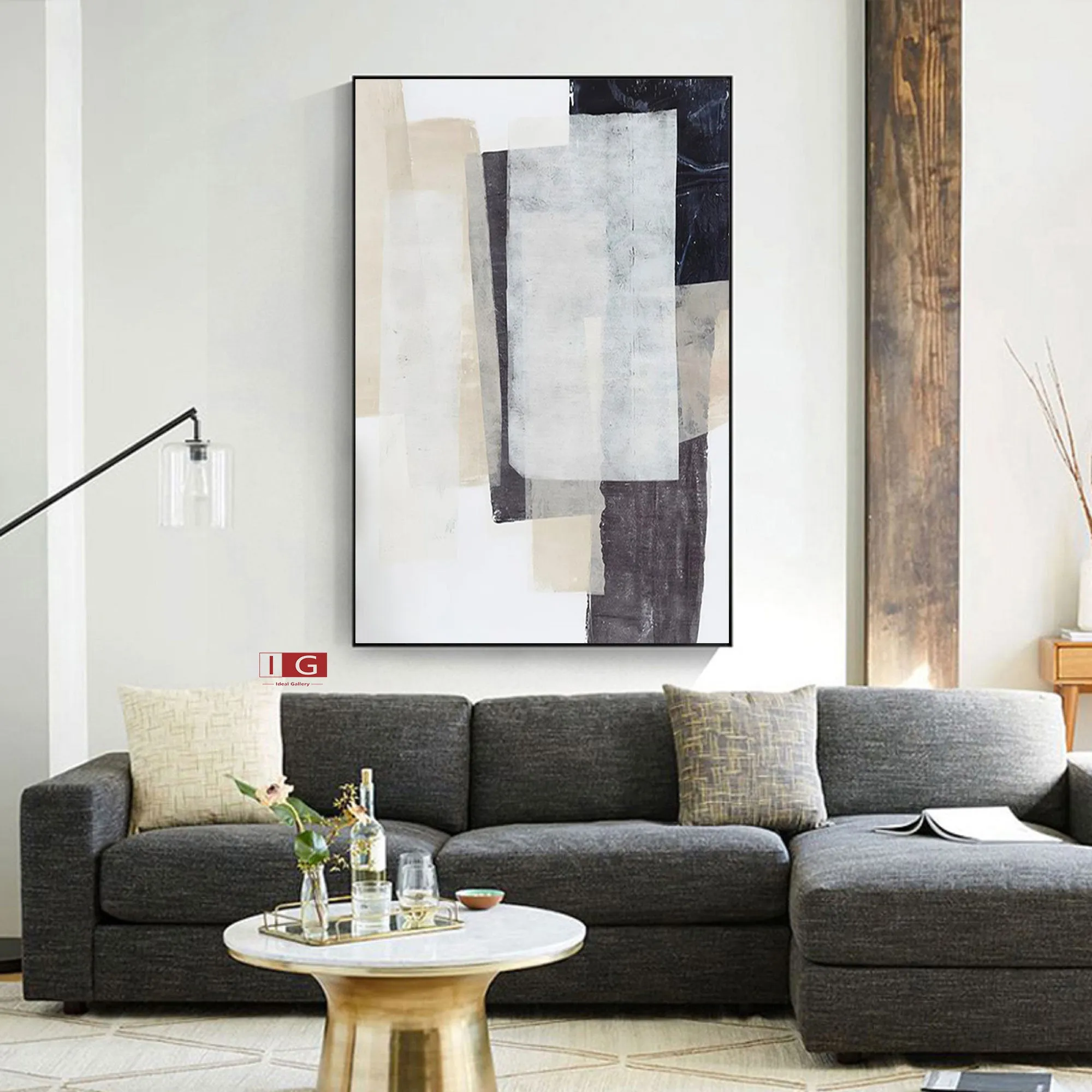 Beige Minimalist Abstract Painting Beige and White Minimalist Art Qp054