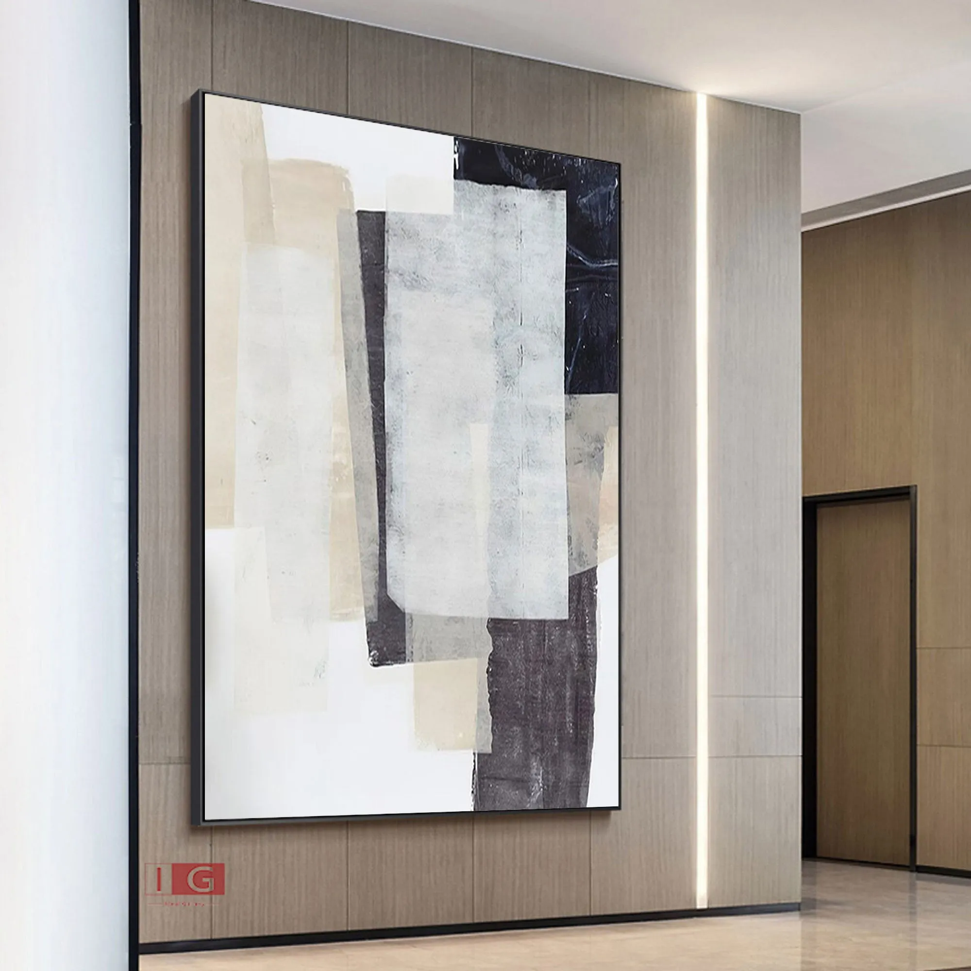 Beige Minimalist Abstract Painting Beige and White Minimalist Art Qp054