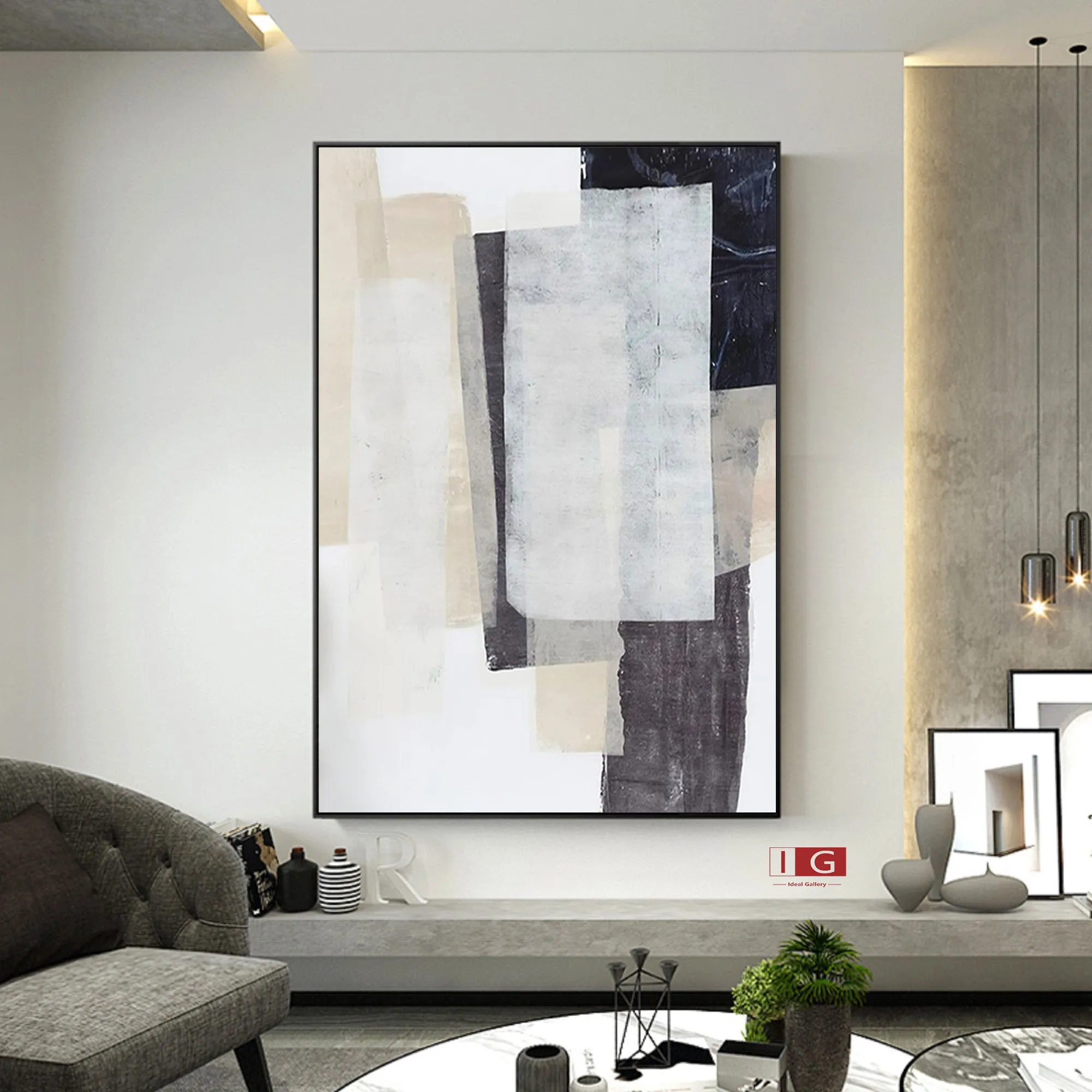 Beige Minimalist Abstract Painting Beige and White Minimalist Art Qp054