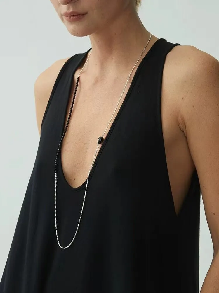 Black Onyx Splicing Chain Long Layering Necklace