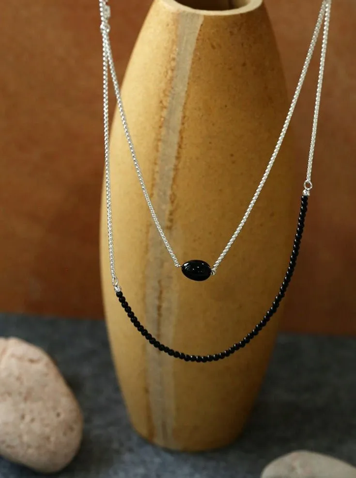 Black Onyx Splicing Chain Long Layering Necklace