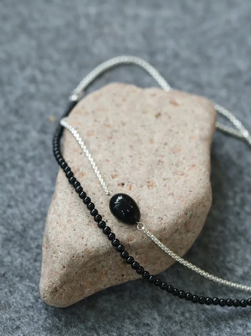 Black Onyx Splicing Chain Long Layering Necklace