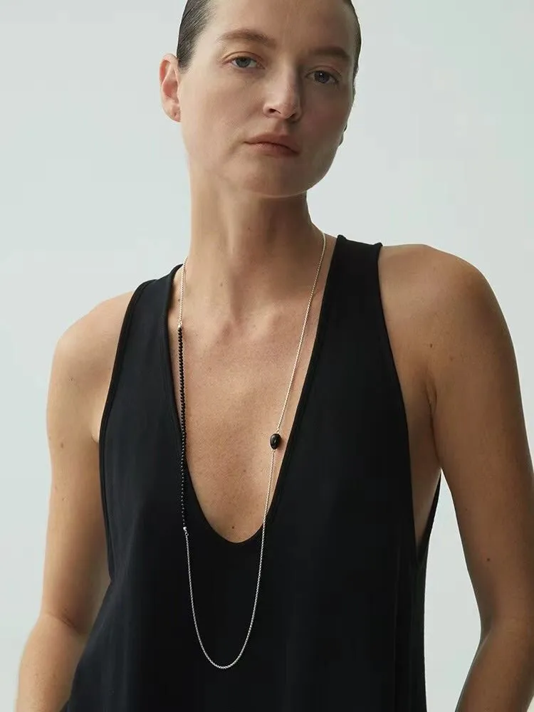 Black Onyx Splicing Chain Long Layering Necklace