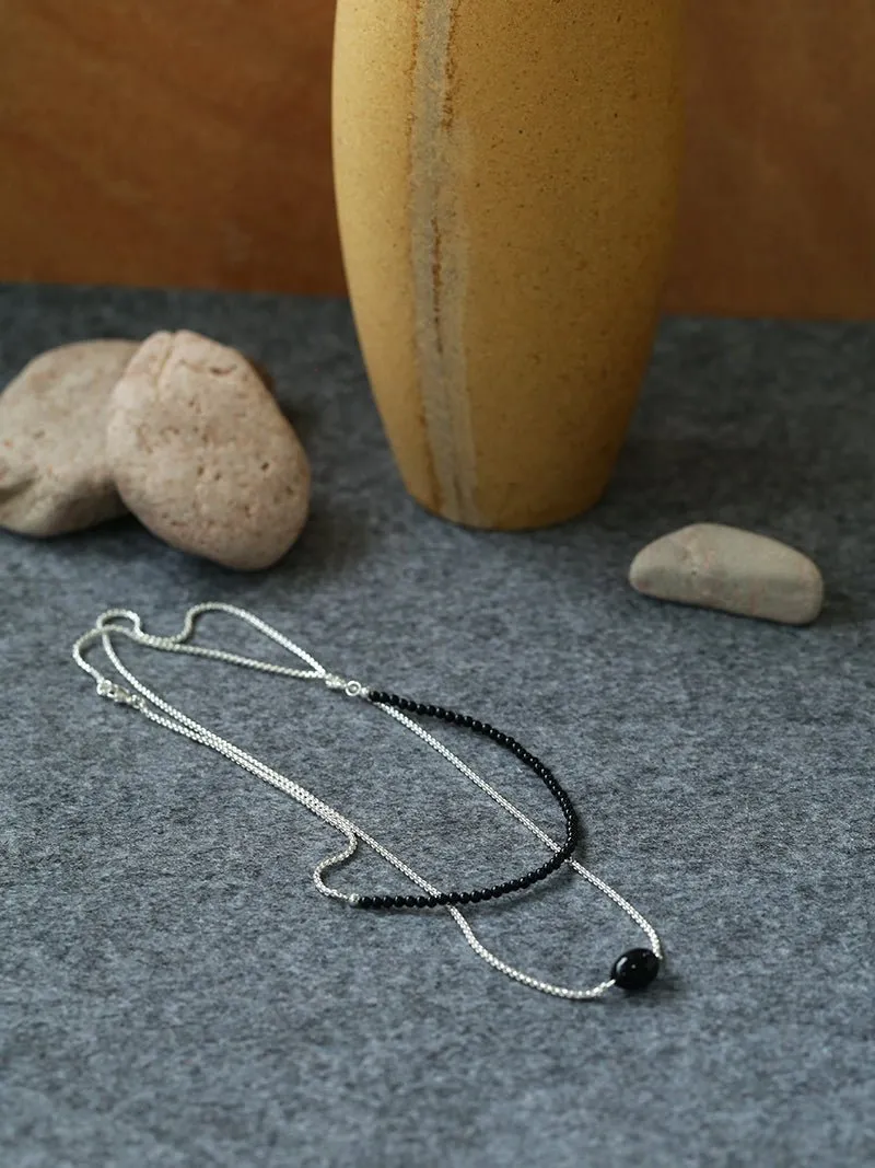 Black Onyx Splicing Chain Long Layering Necklace