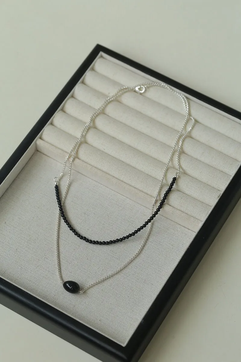 Black Onyx Splicing Chain Long Layering Necklace