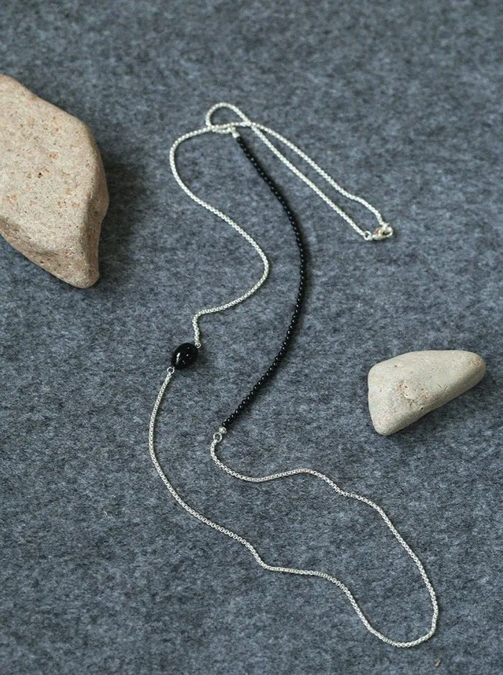Black Onyx Splicing Chain Long Layering Necklace