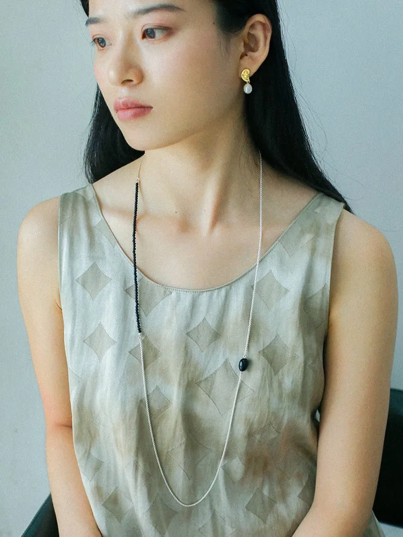 Black Onyx Splicing Chain Long Layering Necklace