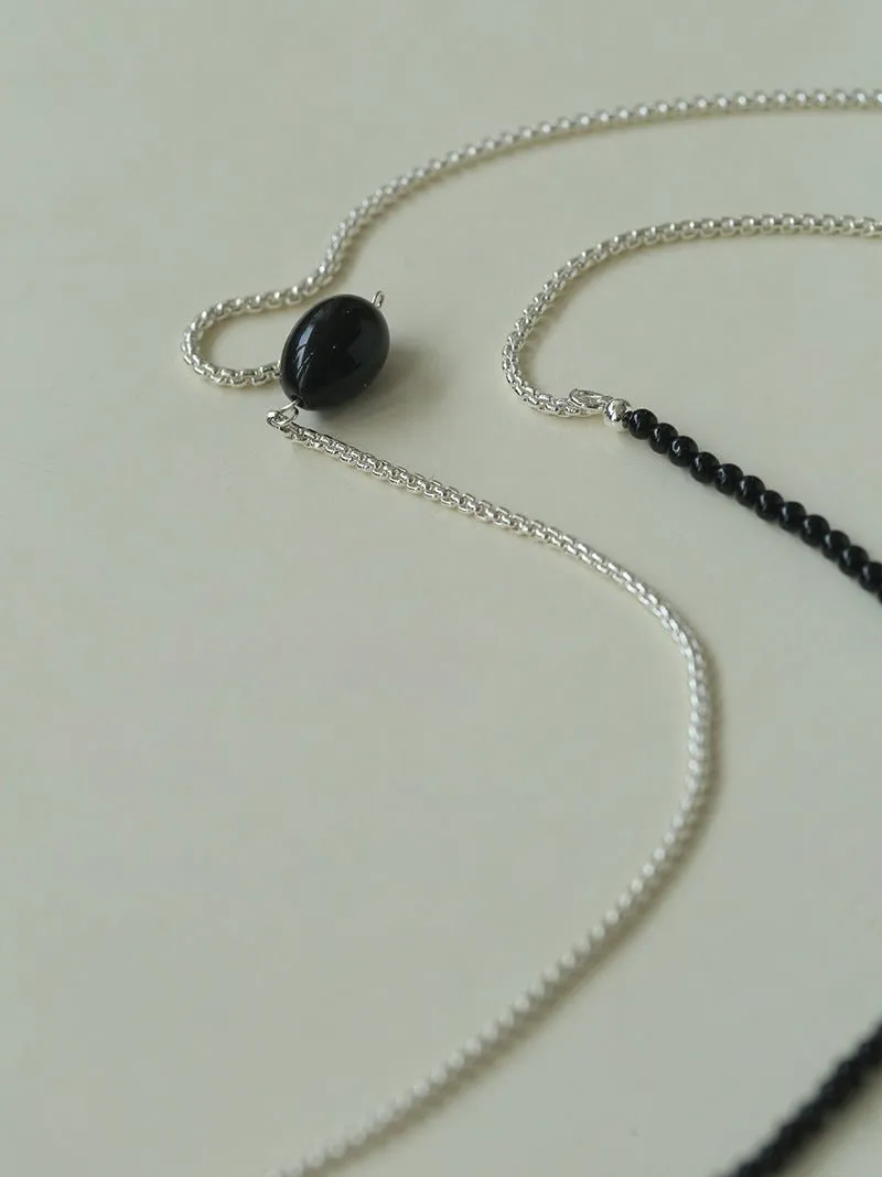 Black Onyx Splicing Chain Long Layering Necklace