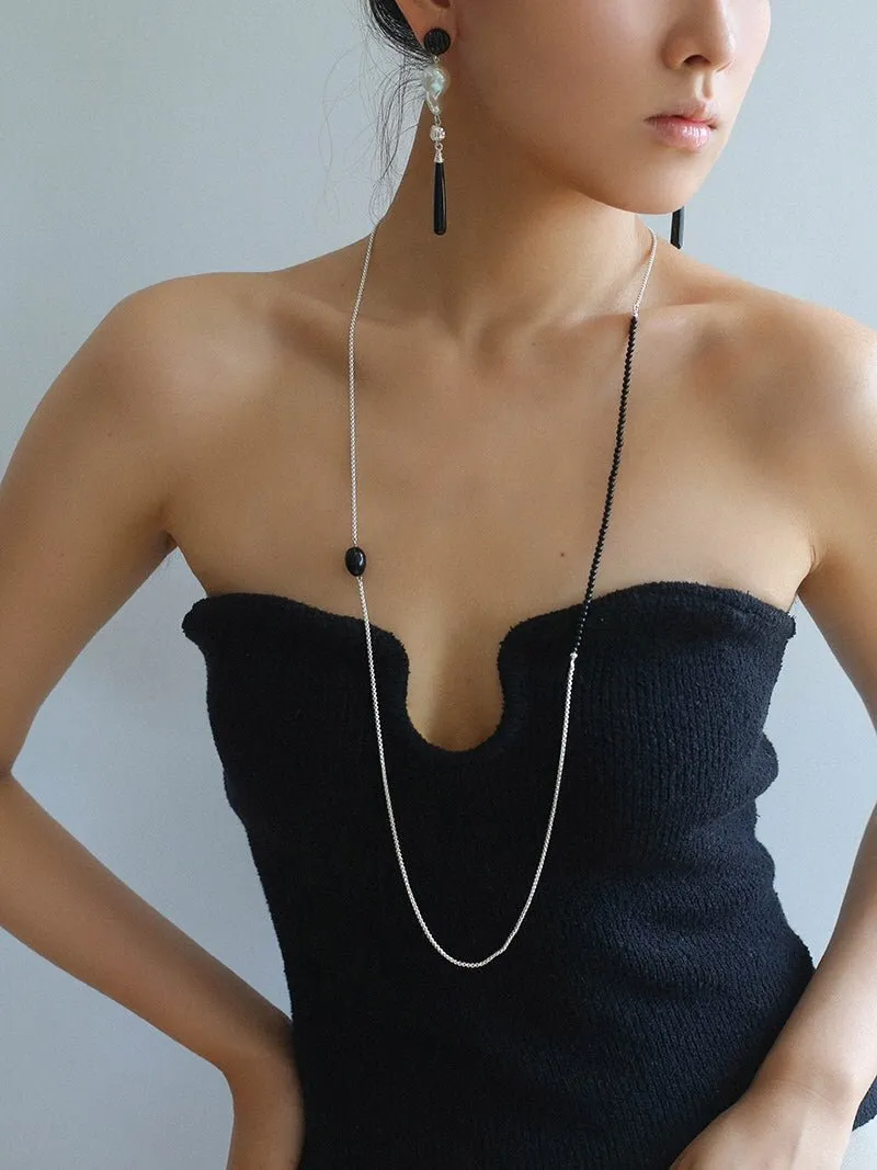 Black Onyx Splicing Chain Long Layering Necklace