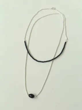Black Onyx Splicing Chain Long Layering Necklace