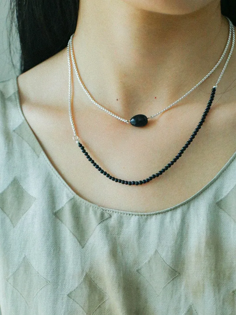 Black Onyx Splicing Chain Long Layering Necklace
