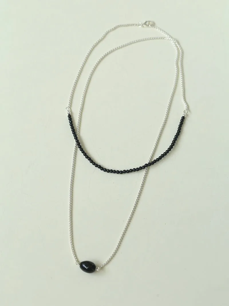 Black Onyx Splicing Chain Long Layering Necklace