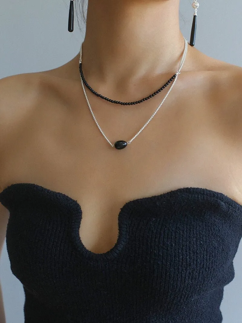 Black Onyx Splicing Chain Long Layering Necklace