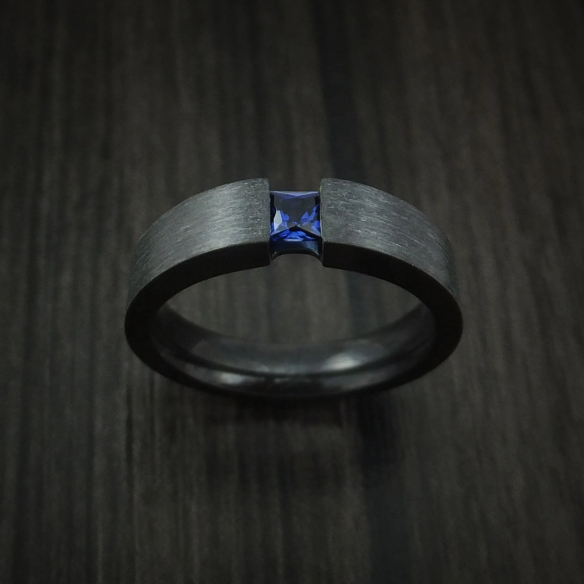 Black Titanium Ring with Sapphire Custom Made Band