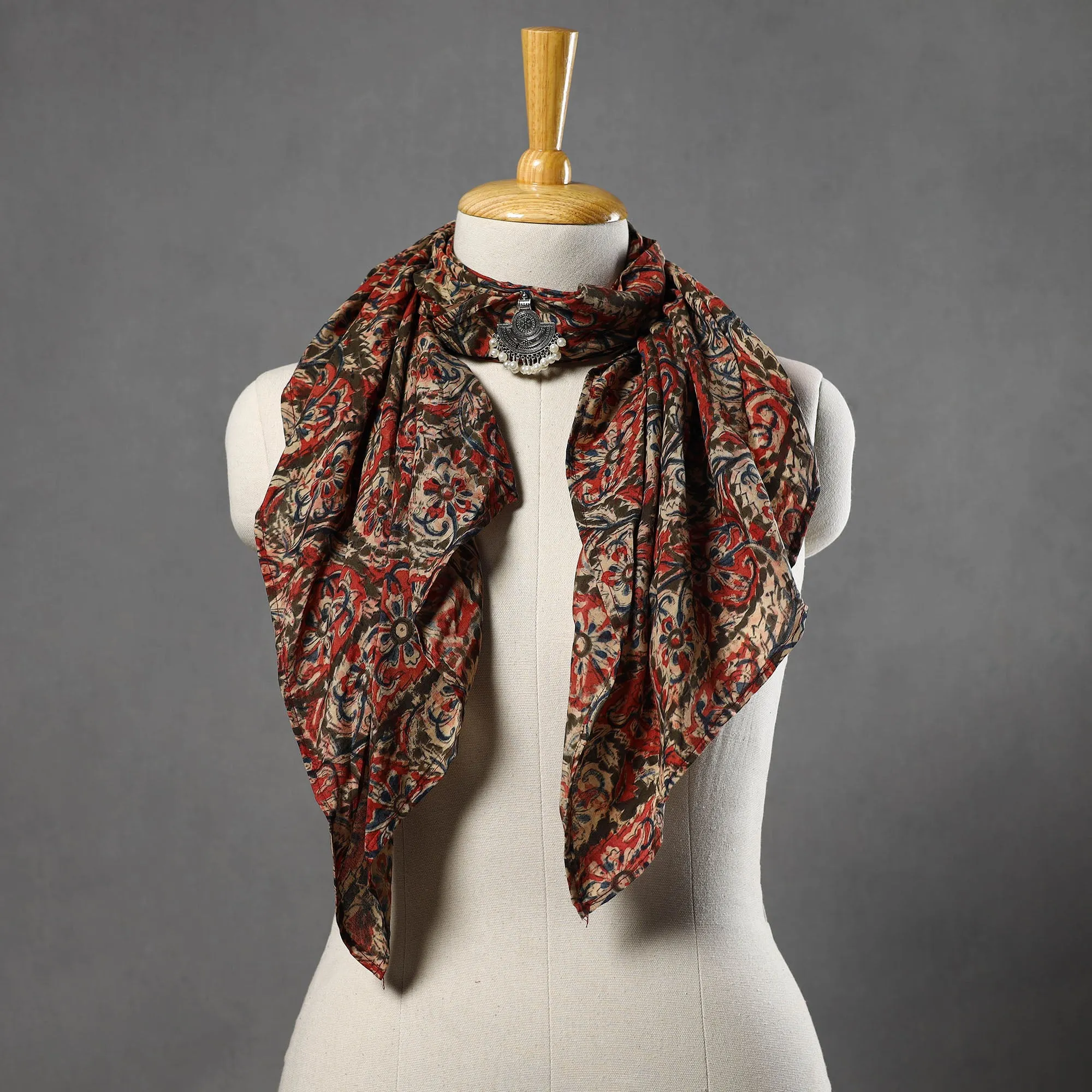 Block Printed Silk Pendant Necklace Scarf 21