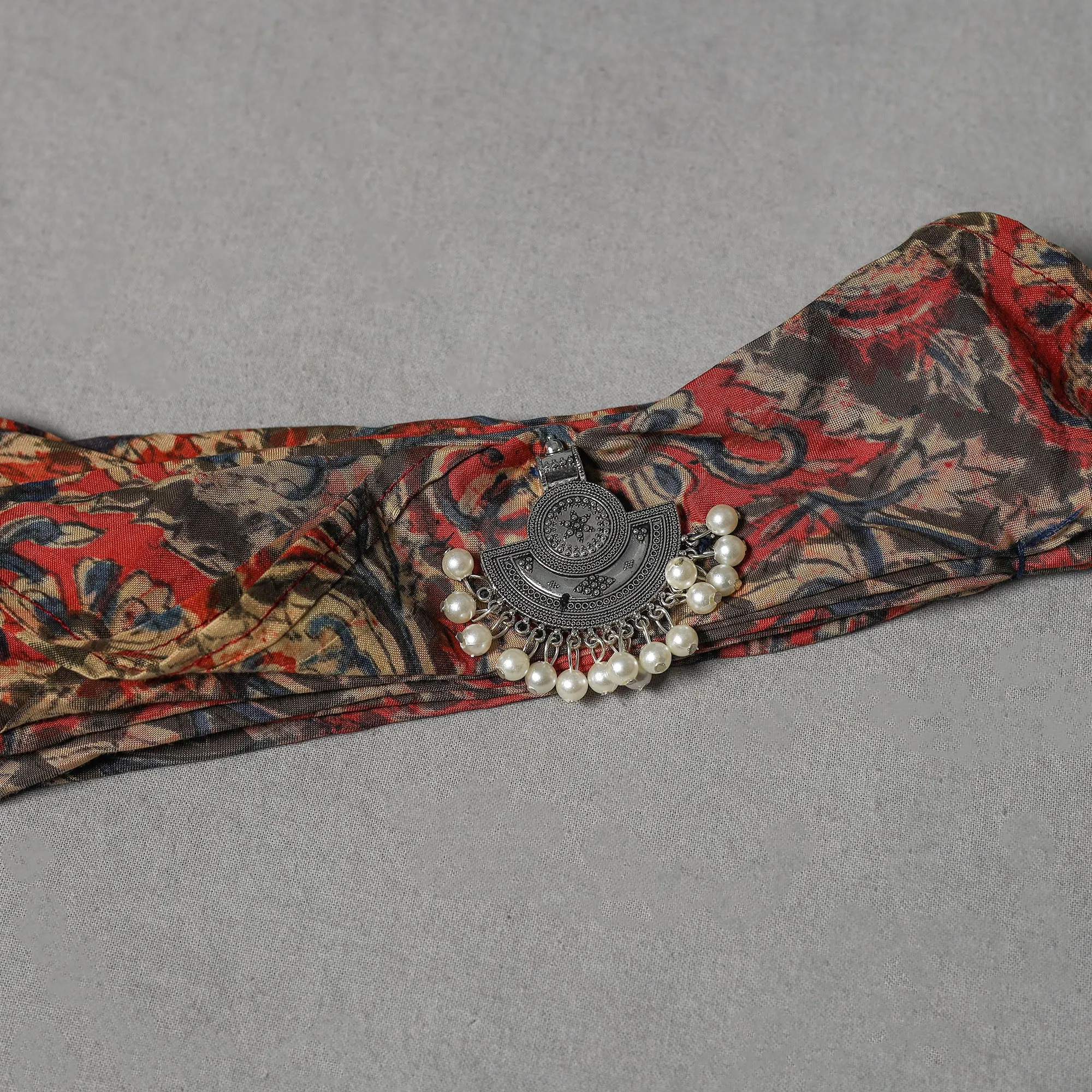 Block Printed Silk Pendant Necklace Scarf 21