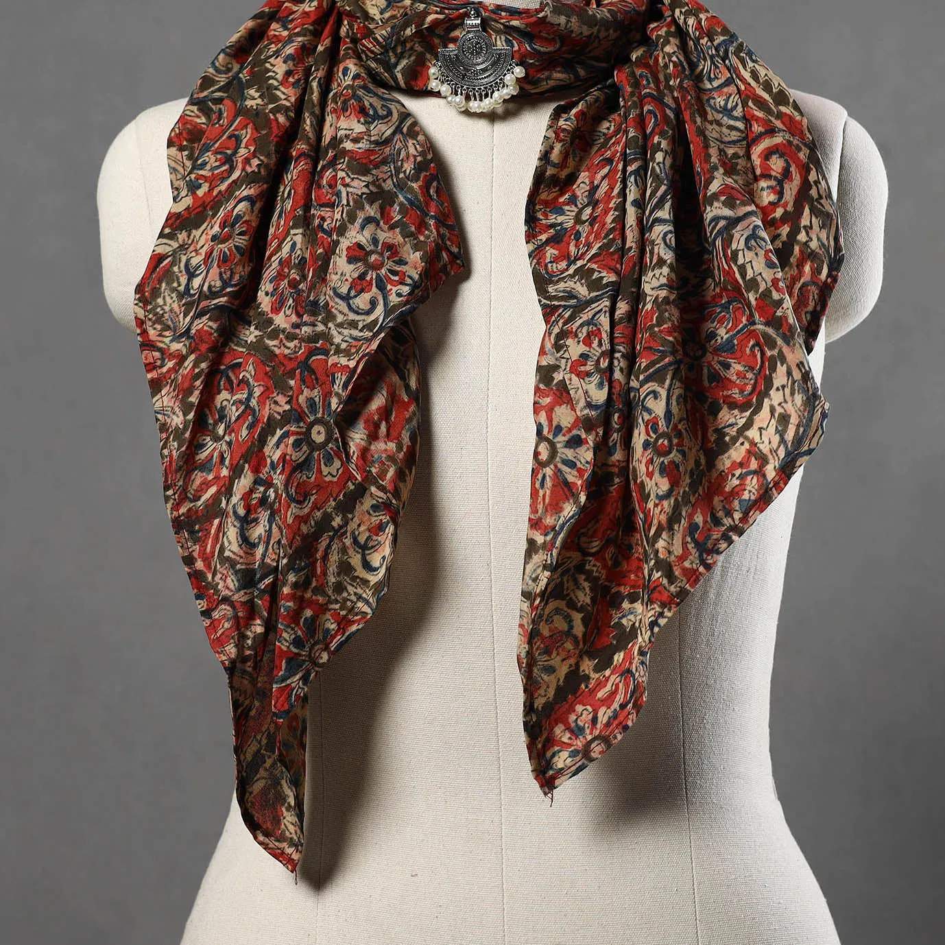 Block Printed Silk Pendant Necklace Scarf 21