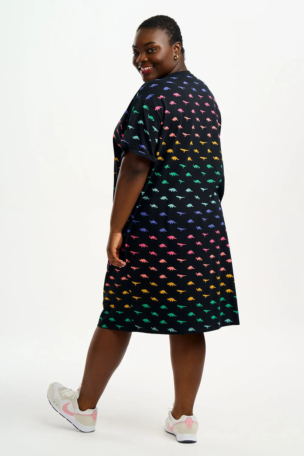 Brandie T-shirt Dress - Black, Jurassic Jive Rainbow