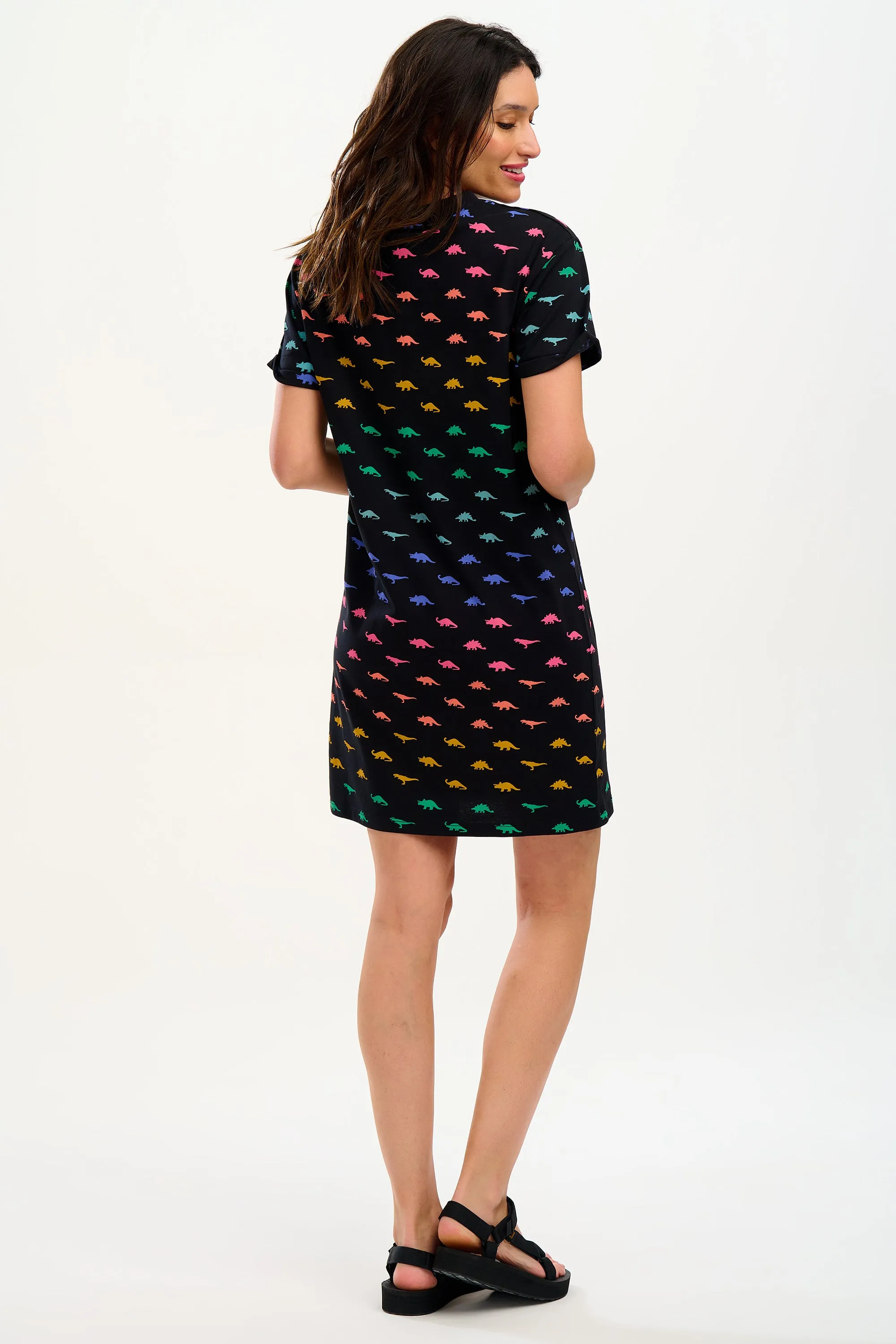 Brandie T-shirt Dress - Black, Jurassic Jive Rainbow