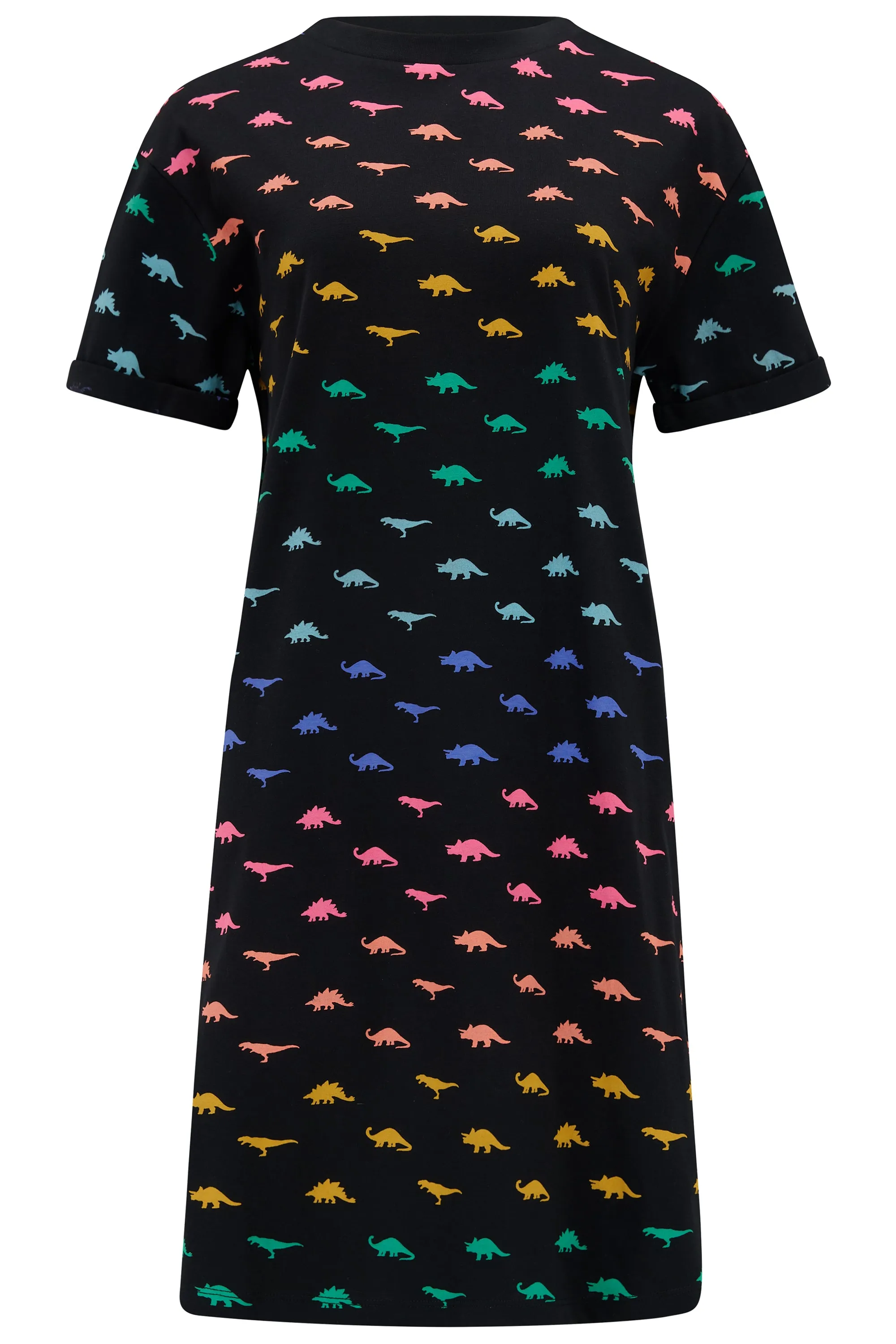 Brandie T-shirt Dress - Black, Jurassic Jive Rainbow