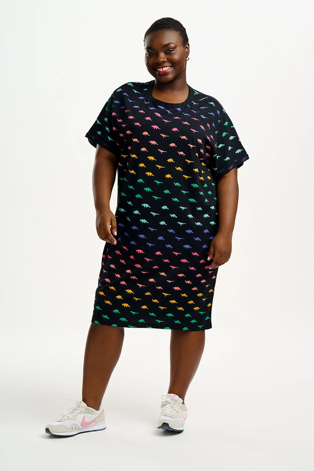 Brandie T-shirt Dress - Black, Jurassic Jive Rainbow