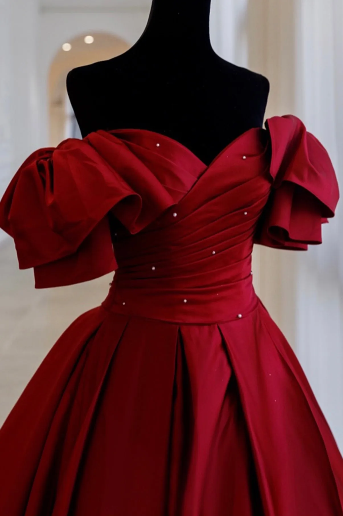 Burgundy satin long A line prom dress evening dress KS5901