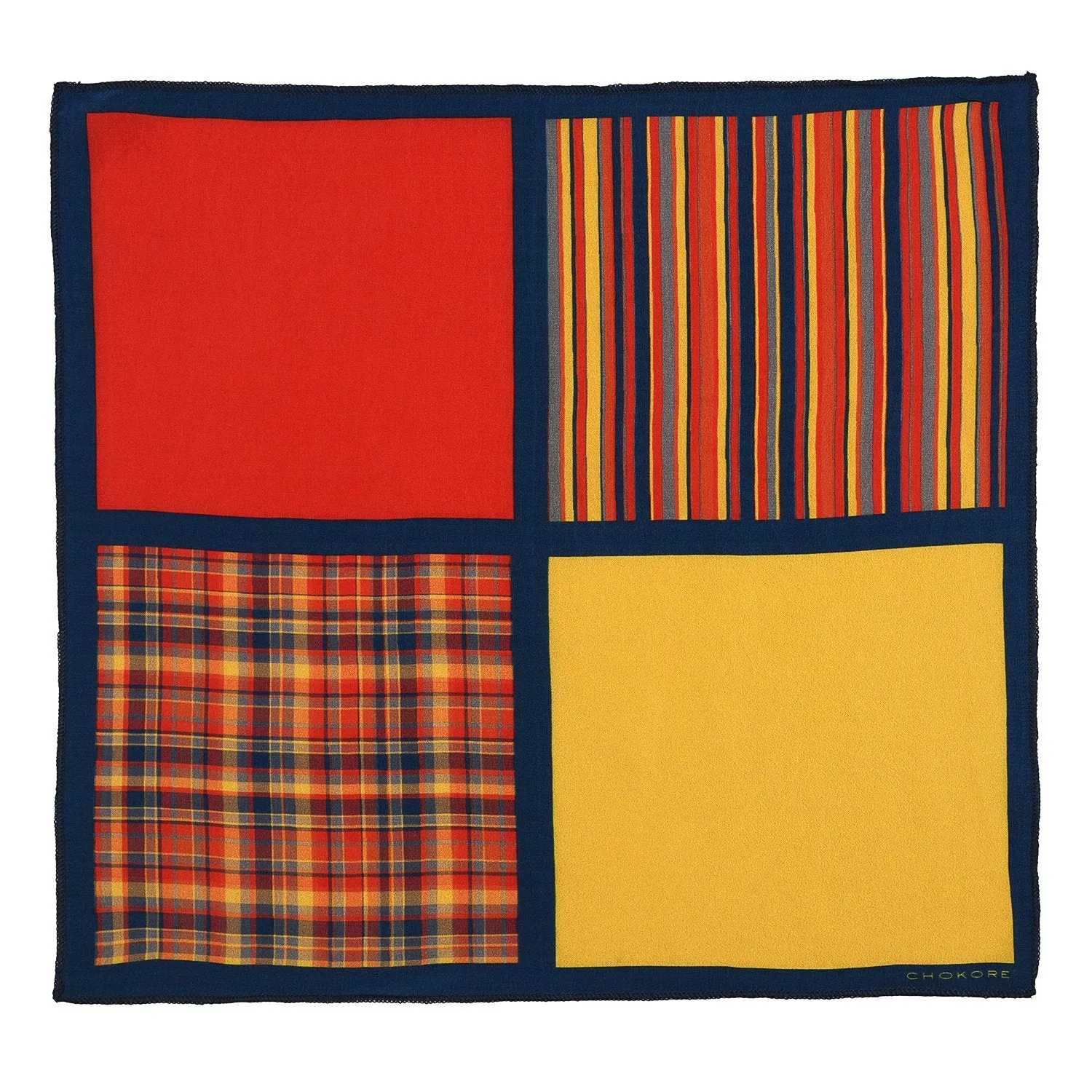 Chokore Four-in-One Red & Yellow Silk Pocket Square from the Plaids Line