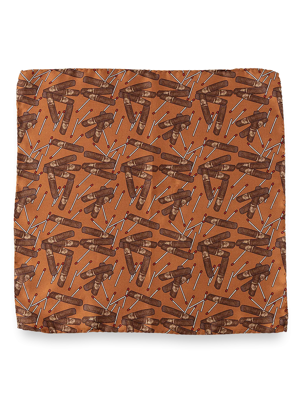 Cigar Motif Silk Pocket Square - Rust