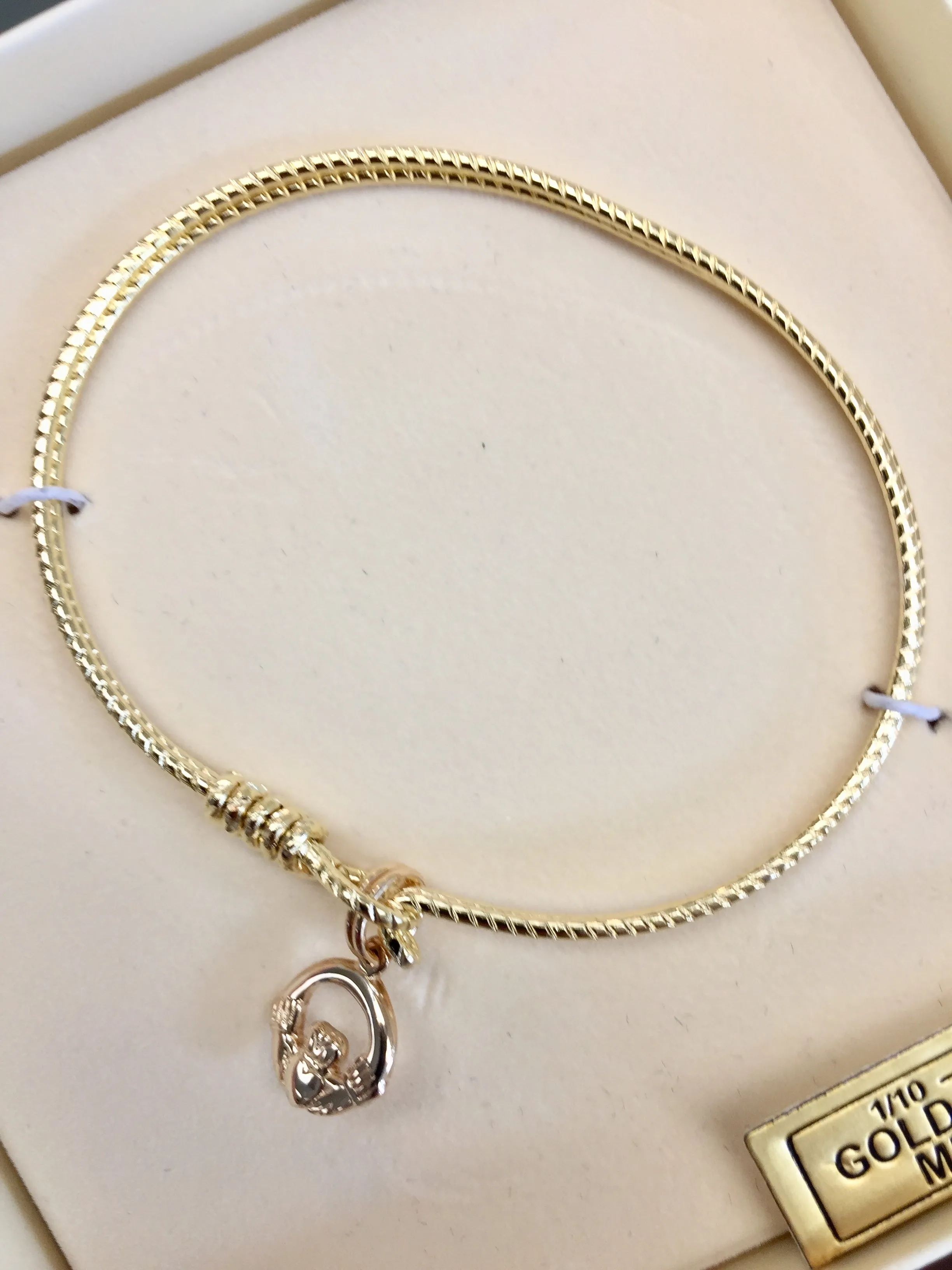 Claddagh Gold Plated Twisted Wire Bangle Bracelet