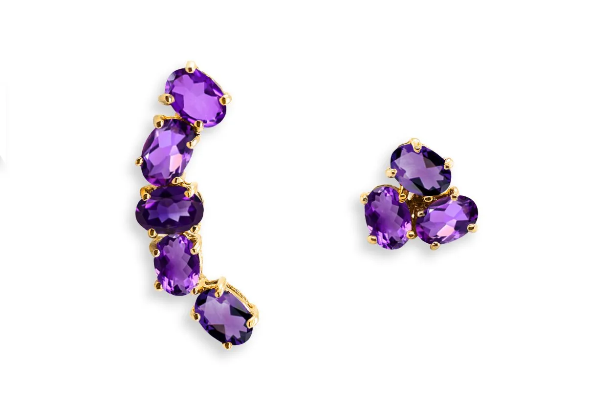Earrings Asymmetrical Gemstones & 18kt Gold