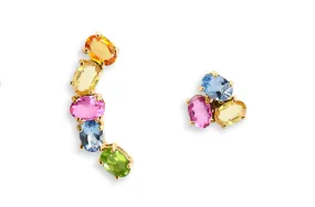 Earrings Asymmetrical Gemstones & 18kt Gold