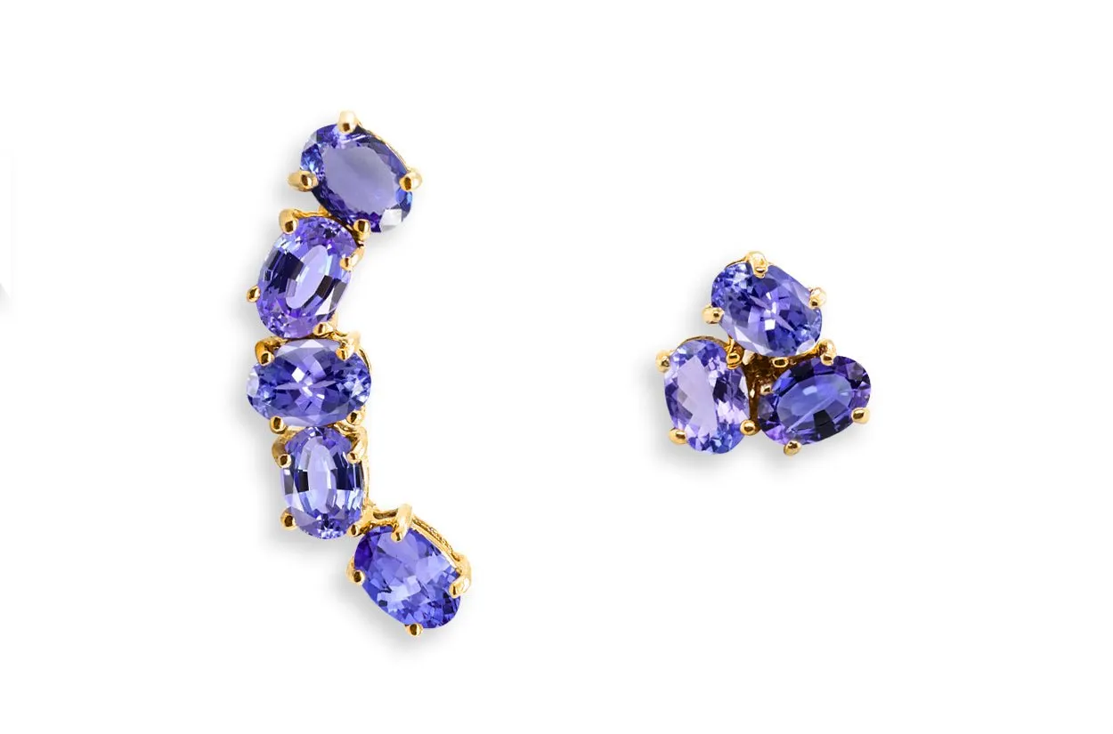 Earrings Asymmetrical Gemstones & 18kt Gold