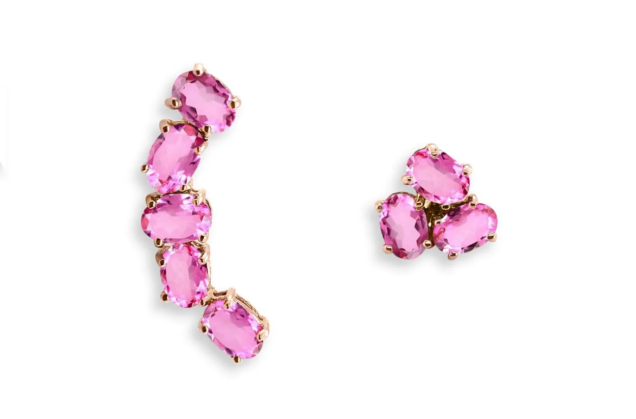 Earrings Asymmetrical Gemstones & 18kt Gold